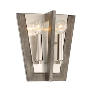 Westend 9.5 in. 2-Light Satin Platinum Modern Wall Sconce with Urban Slate Wood Accent