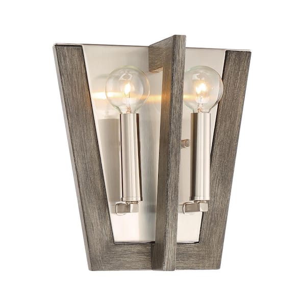 Designers Fountain Westend 9.5 in. 2-Light Satin Platinum Modern Wall Sconce with Urban Slate Wood Accent
