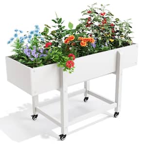 48 in. x 16.7 in. x 28 in. White Plastic Raised Garden Bed with Lockable Wheels, Liner