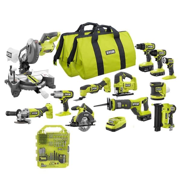 ONE+ 18V Cordless 12-Tool Combo Kit, 2.0 Ah Battery, (2) 4.0 Ah Batteries with Drill and Impact Drive Kit (95-Piece)