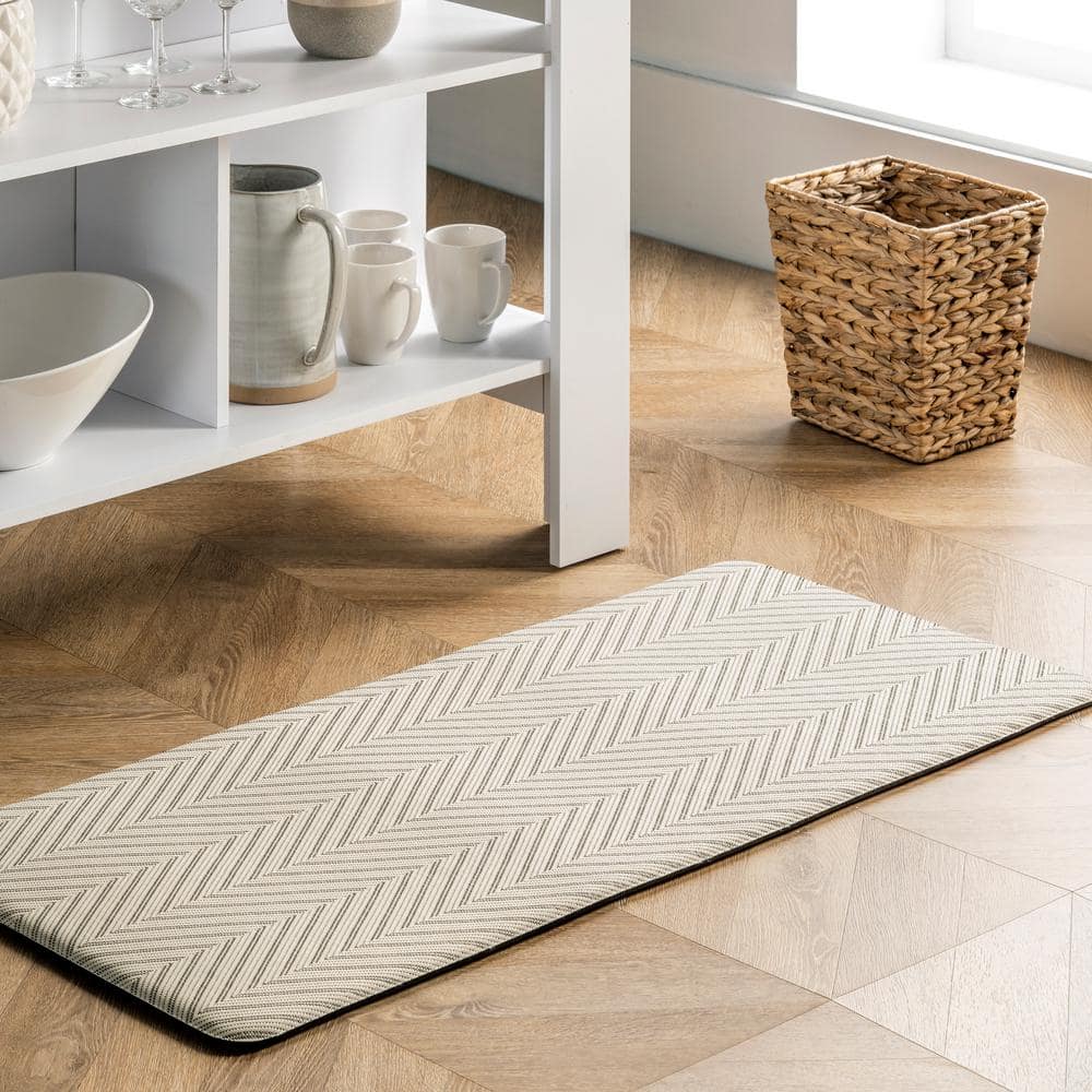 Beige Herringbone Anti-Fatigue Kitchen Comfort Mat, 18" x 30"