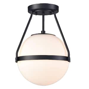 13.25 in. 1-Light Black Modern Semi-Flush Mount with Frosted Glass Shade and No Bulbs Included 1-Pack