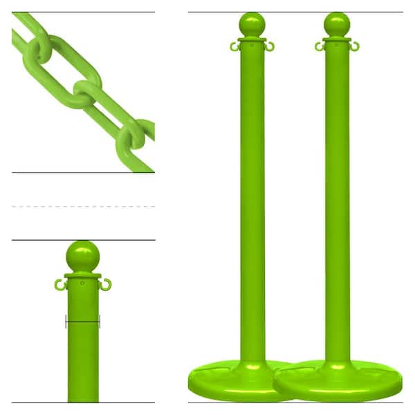 Safety Green Medium Duty Stanchion & Chain Kit (2-Pack)