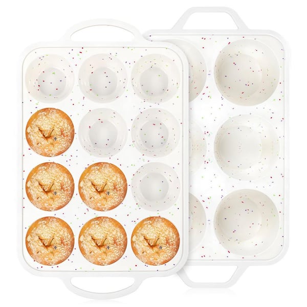 2-Pack Silicone Muffin Pan with Metal Reinforced Frame, Regular 12 Cup and Jumbo 6 Cup, BPA Free, Dishwasher Safe