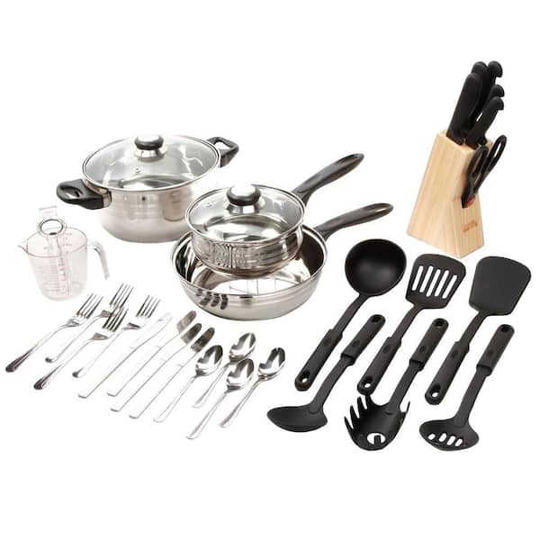 Gibson Lybra 32-Piece Stainless Steel Cookware Set with Lids