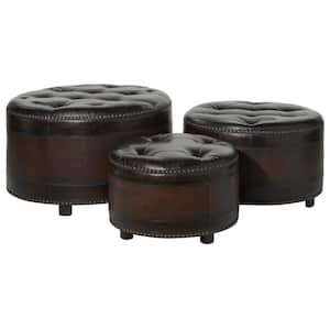 Brown Wood Traditional Ottoman (Set of 3)