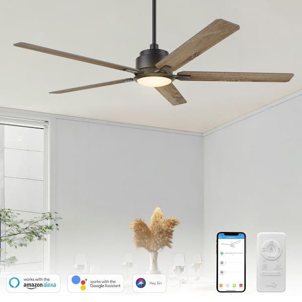 Essex II 60 in. Dimmable LED Indoor/Outdoor Black Smart Ceiling Fan with Light and Remote, Works with Alexa/Google Home