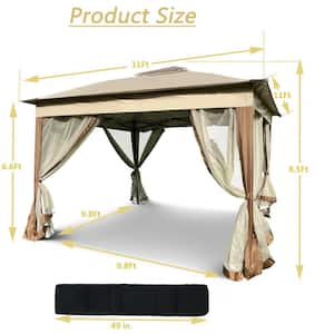 11.1 ft. x 11.1 ft. Brown Patio Gazebo Canopy with Removable Zipper Netting, 2-Tier Soft Top Event Tent