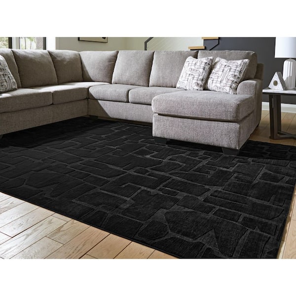 アートオブブラック Signature DESIGN BY ASHLEY Gibbswell 8 ft. x 10 ft. Black Abstract