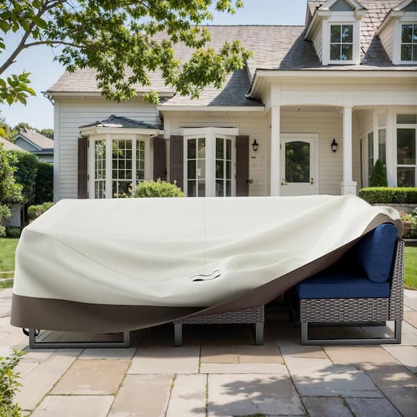 110 in. W x 84 in. D x 28 in. H Extra Large Beige and Brown Outdoor Patio Sofa Oxford Fabric Cover for (8-Piece) Sets