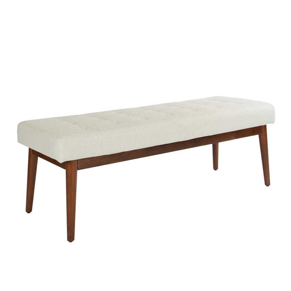 Mid-Century Linen Fabric Storage Bench with Coffee Finished Legs