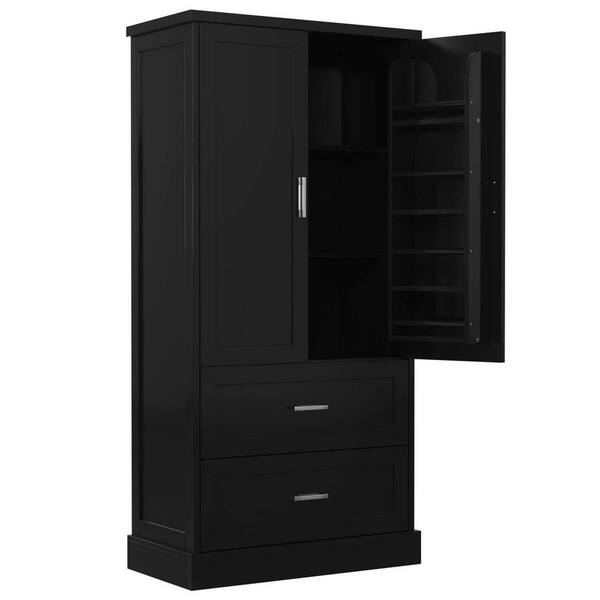 31 in. W x 16 in. D x 64 in. H Black Linen Cabinet, Tall Bathroom