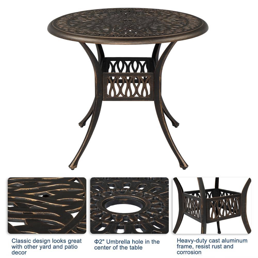 Bronze Round Cast Aluminum Outdoor Dining Table