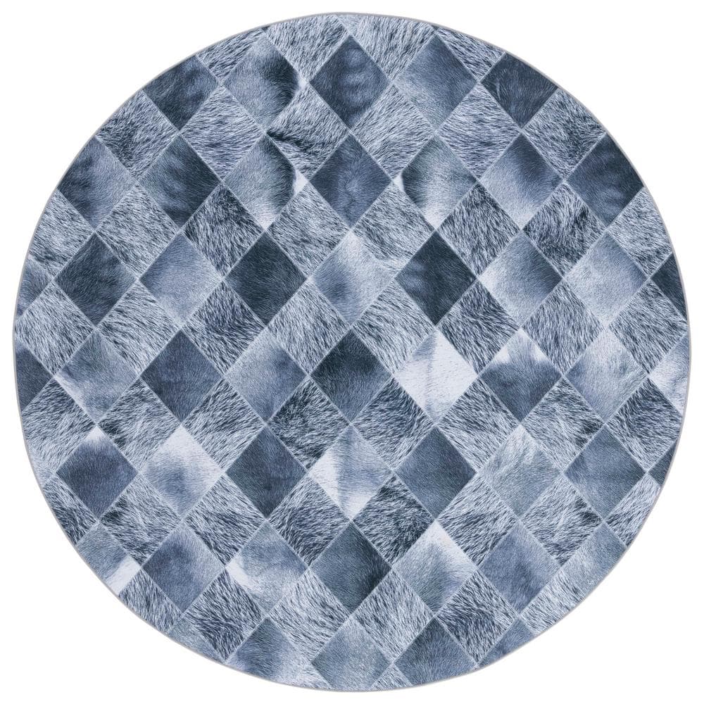 Faux Hide Gray/Dark Gray 6 ft. x 6 ft. Machine Washable Plaid Solid Color Round Area Rug price history on PriceWatchPro
