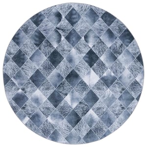 Faux Hide Gray/Dark Gray 6 ft. x 6 ft. Machine Washable Plaid Solid Color Round Area Rug