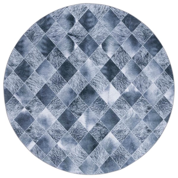 SAFAVIEH Faux Hide Gray/Dark Gray 6 ft. x 6 ft. Machine Washable Plaid ...