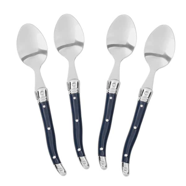Laguiole Stainless-Steel Coffee Spoons with Navy Handles, Set of 4