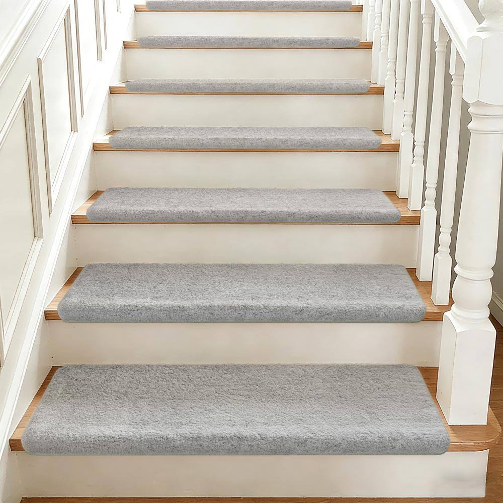 Gray 9.5 in. x 36 in. x 1.2 in. Plush Bullnose Carpet Stair Treads Cover Extended Size Set of 12 price history on PriceWatchPro
