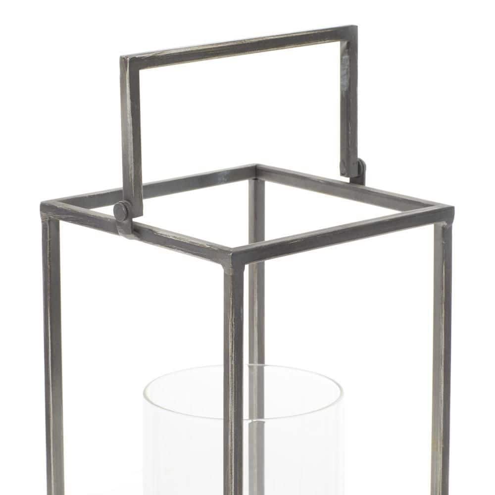 Elegant Black Metal Glass Hurricane Candle Lantern - 16" Height