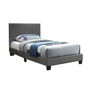 Faux Leather Upholstered Twin Size Bed in Grey