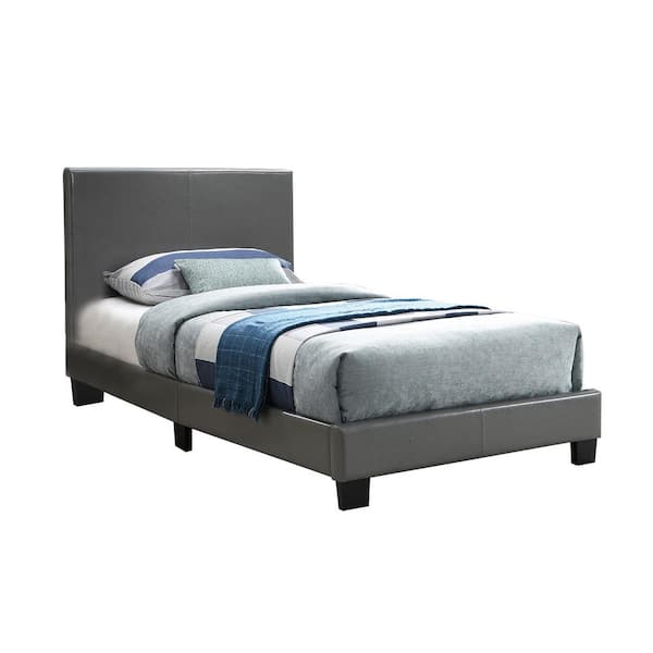 SIMPLE RELAX Faux Leather Upholstered Twin Size Bed in Grey