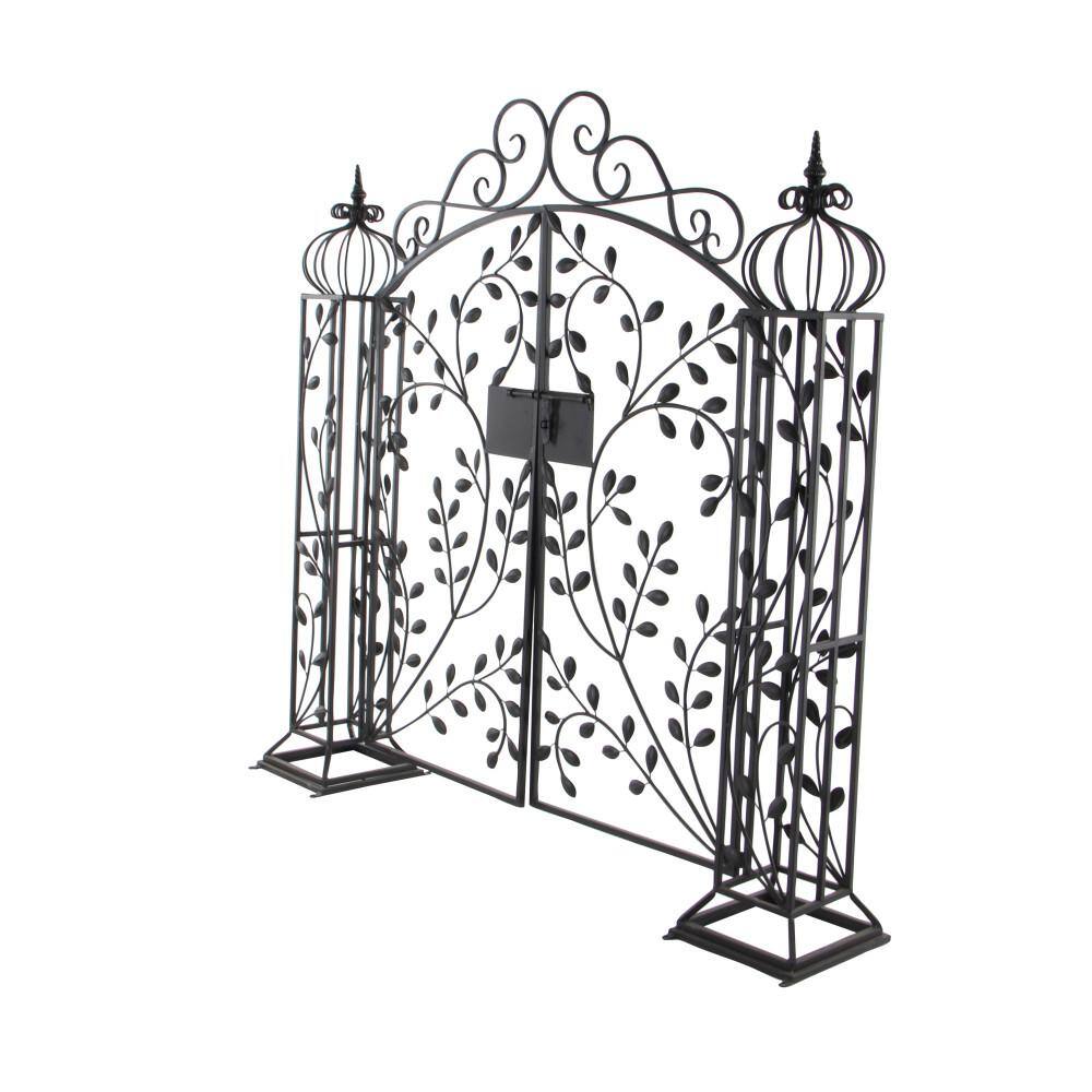 Matte Black Metal Scrollwork Arched Garden Gate Arbor