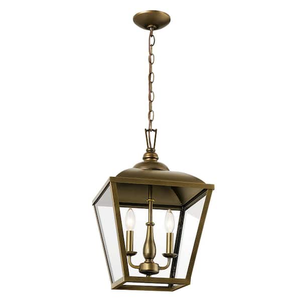 KICHLER Dame 2-Light Character Bronze Vintage Lantern Foyer Pendant Hanging Light with Clear Glass