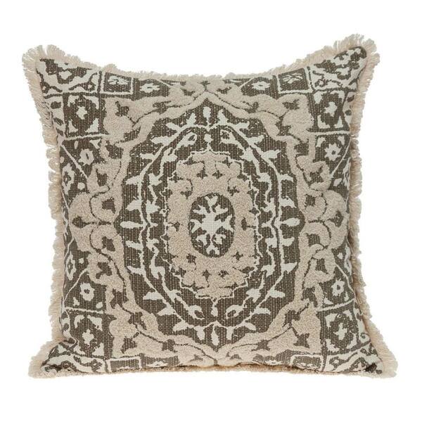 HomeRoots Beige Abstract Polyester 18 in. x 18 in. Throw Pillow