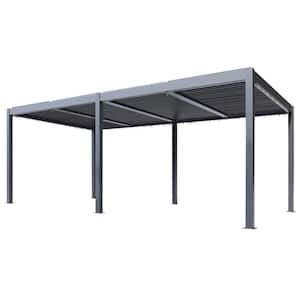 10 ft. x 20 ft. Aluminum Outdoor Adjustable Louvered Roof Pergola with Gray Curtains