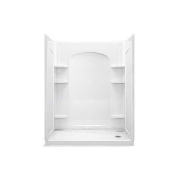 Ensemble 32 in. x 60 in. x 74-1/2 in. 4-Piece Shower Stall with Age-in-Place Backers in White