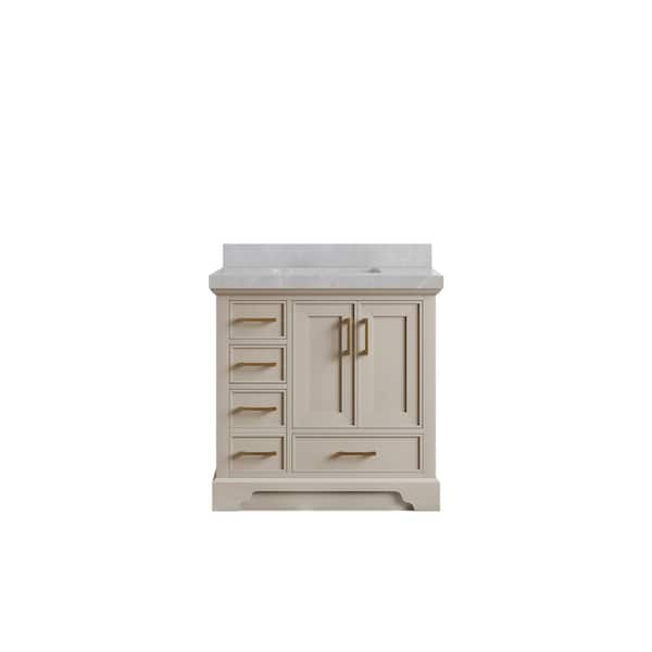 Willow Collections Charlotte 36 in. Single Sink Freestanding Fine Grain Bath Vanity with Pearl Gray Qt. Top Unassembled