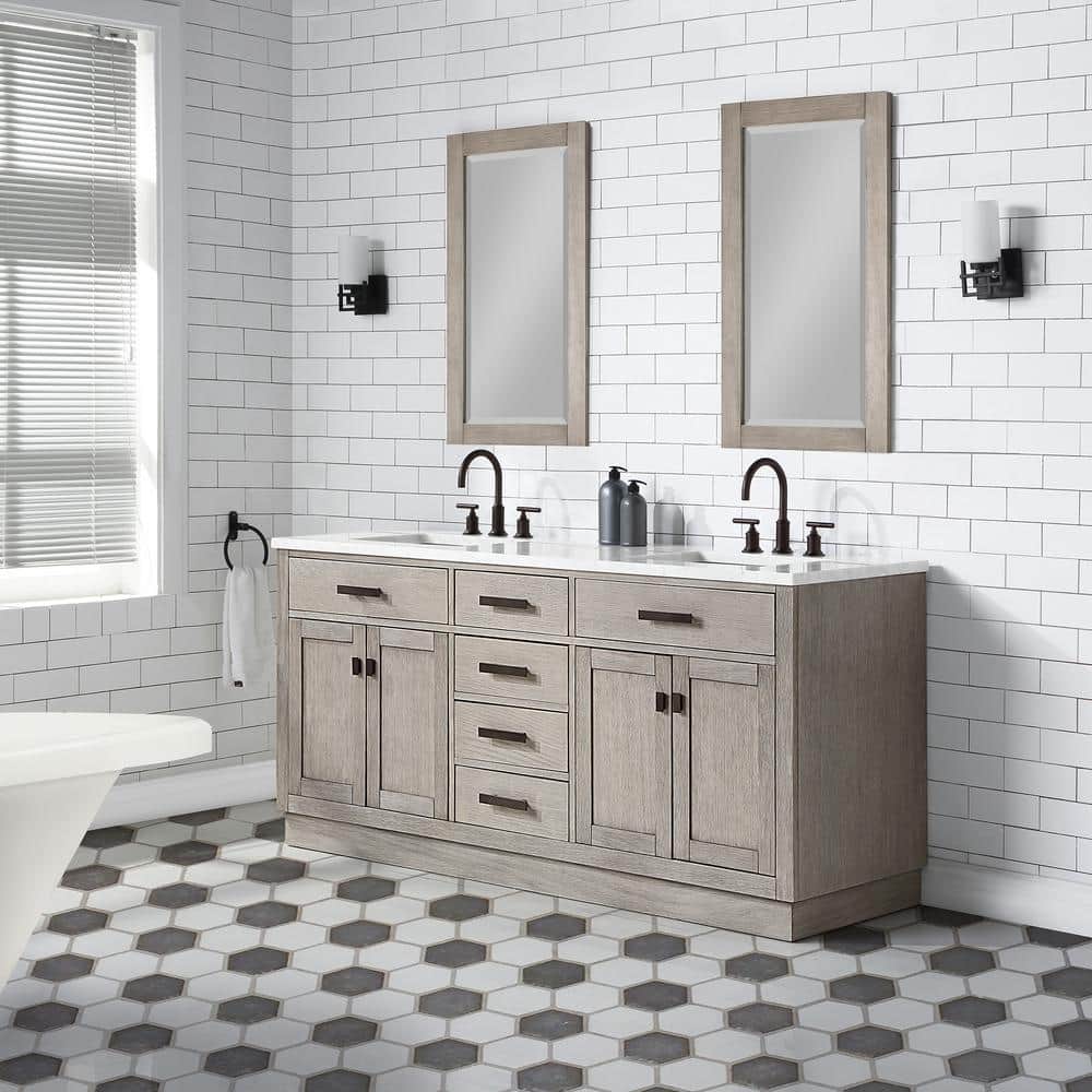 Gray Double Freestanding Bathroom Vanity with Marble Top