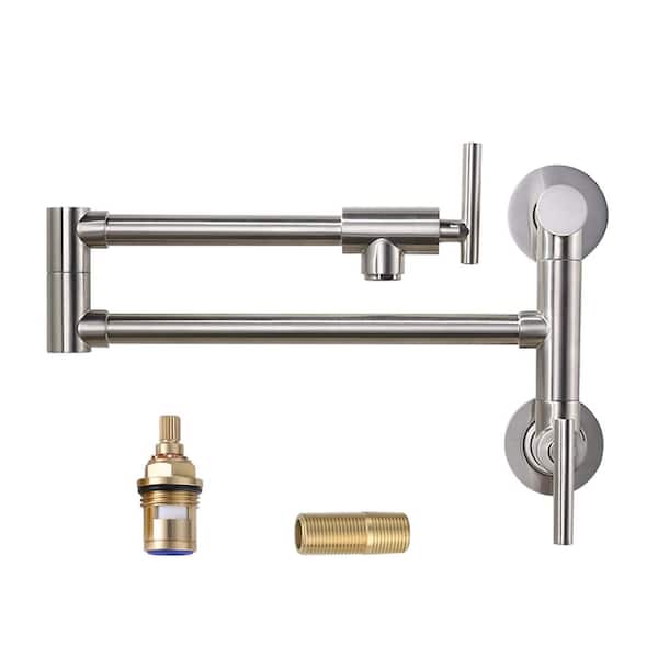 AVITAS Wall Mounted Pot Filler with Dual-Handle in Brushed Nickel