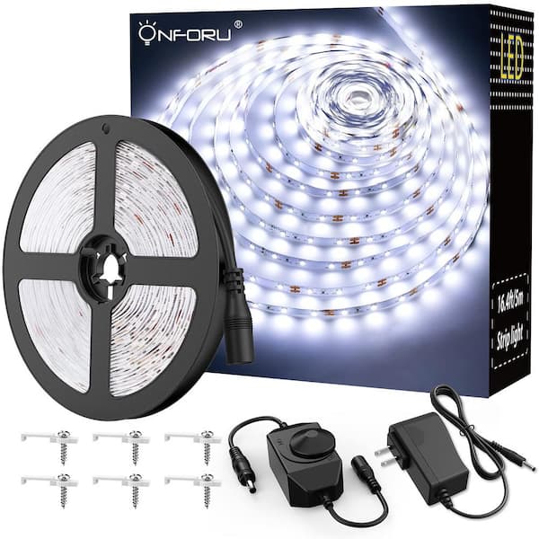16.4 ft. Dimmable 300 LED Light Strip, 6000K Daylight White Strip Lighting, 5M 12-Volt Ribbon Rope Light