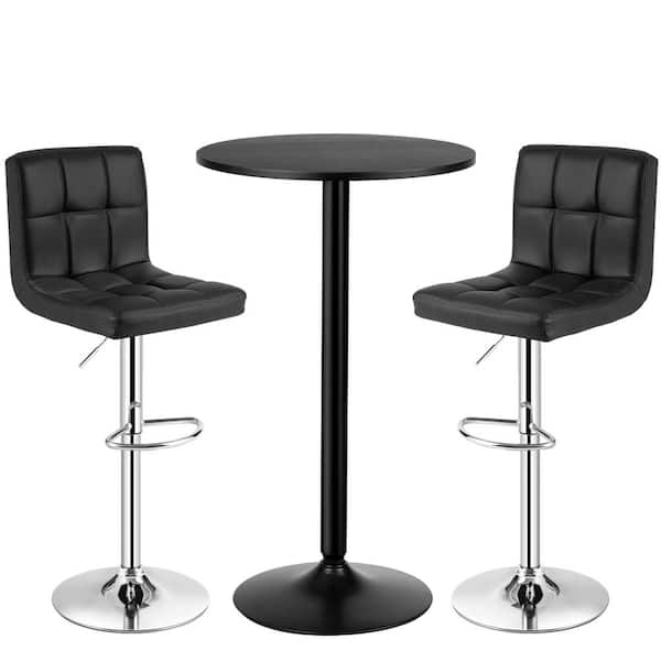 24 in. Round Bar Table and 2-Adjustable Bar Stools Black Pub Table Set (3-Pieces)