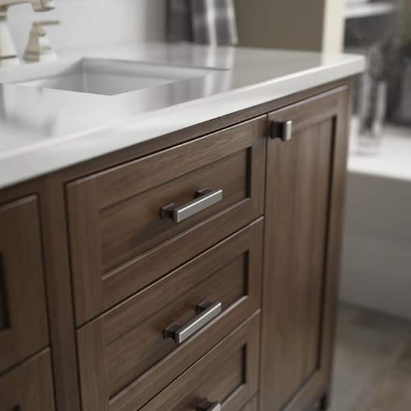 Dual Tone Luxe Square 3 or 3-3/4 in. (76/96 mm) Modern Cocoa Bronze and Satin Nickel Cabinet Drawer Bar Pull