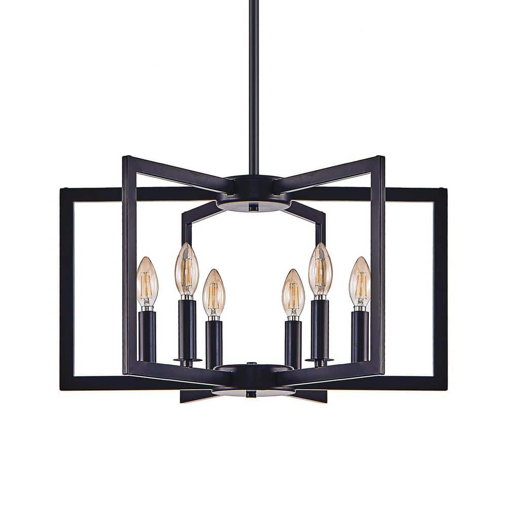 21.7 in. 6-Light Black Geometric Chandelier with Adjustable Length for Indoor Room price history on PriceWatchPro