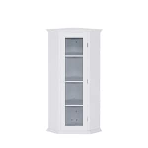 16 in. W x 16 in. D x 42 in. H White MDF Freestanding Linen Cabinet, Corner Storage Cabinet with Glass Door