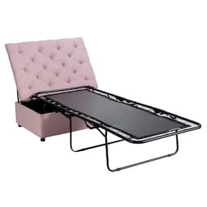 Folding Ottoman Sleeper Bed with Twin Mattress Convertible Guest Bed Pink