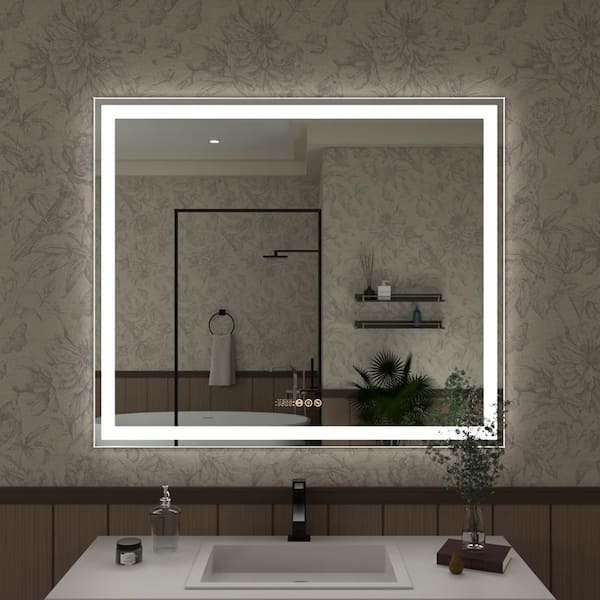 Hermitage Bath Swarm 42 in. W x 36 in. H Rectangular Frameless Radar LED Wall Bathroom Vanity Mirror