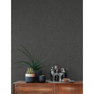 Hatton Faux Tweed Black Non Pasted Non Woven Wallpaper