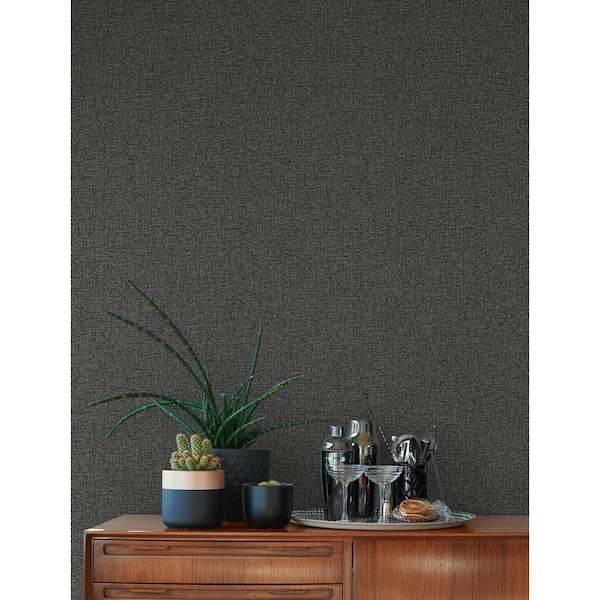 Hatton Faux Tweed Black Non Pasted Non Woven Wallpaper