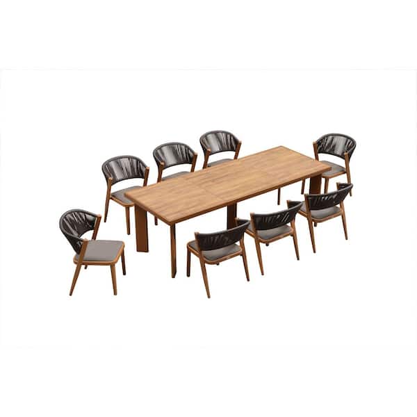 9-Piece Aluminum Wicker Dining Table Oversize and Chairs Patio Outdoor Dining Set Furniture Set with Cushions, Brown