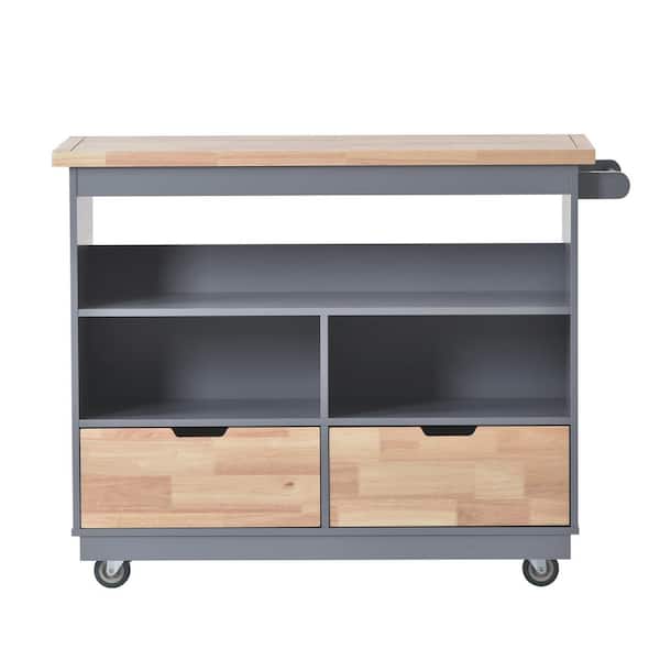 ATHMILE Dusty Blue Kitchen Island Cart with Solid Wood Top and Locking Wheels, Tableware Cabinet