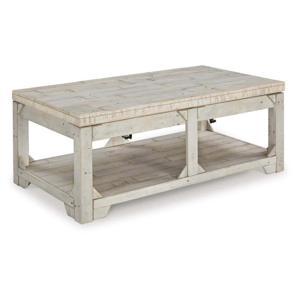 White Pine Wood Rectangular Lift-Top Coffee Table
