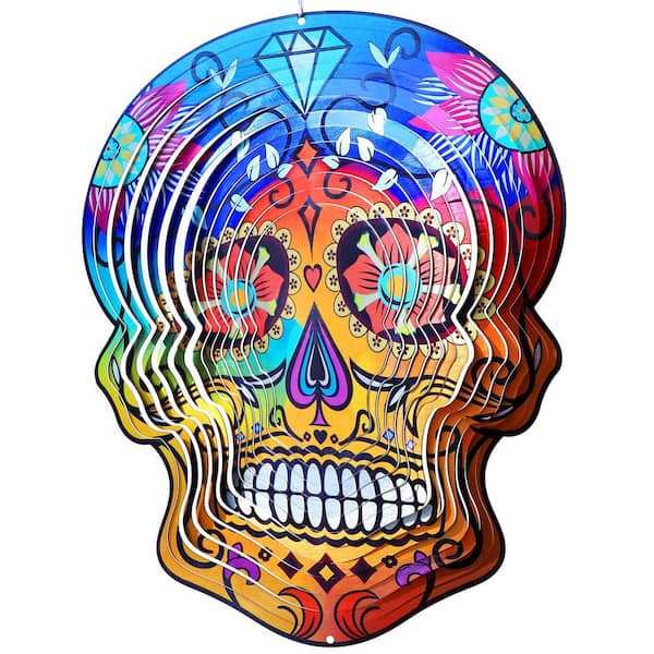 12 in. Metal Wind Spinner, Hanging Wind Sculpture 3D Skeleton Wind Catcher for Yard and Garden Decoration