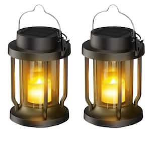2-Pack Solar Lantern, Hanging Solar Lights with Realistic Flickering Flameless Candle, Weatherproof, Black