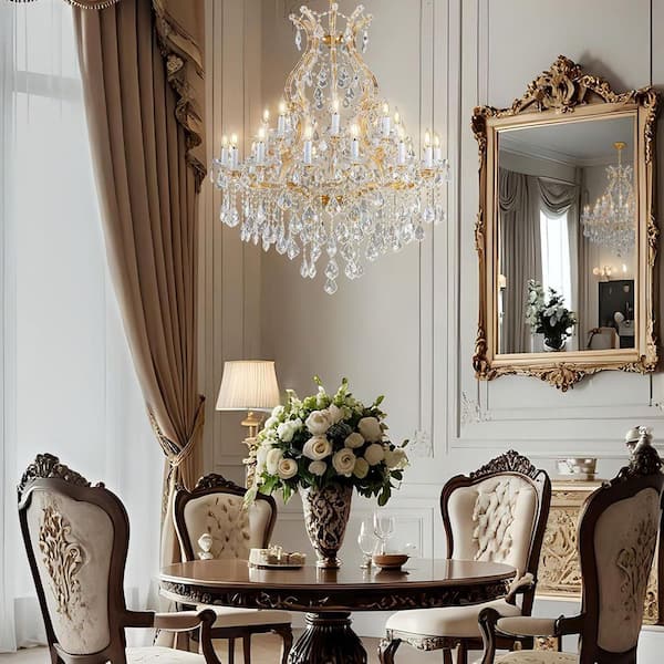 D35.5 in. 24-Light Modern Gold Candle Crystal Chandelier Luxury Crystal Chandelier High Ceiling,Staircase,Living Room
