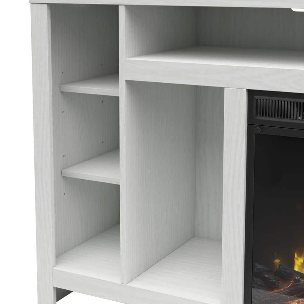 White Wood 68" TV Stand with Electric Fireplace