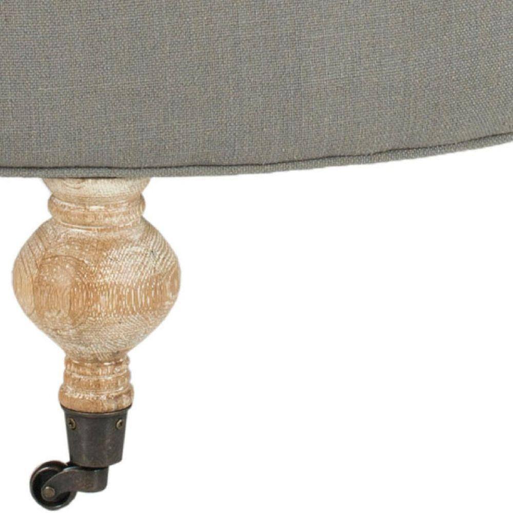 Clara Transitional Granite Grey Tufted Round Ottoman